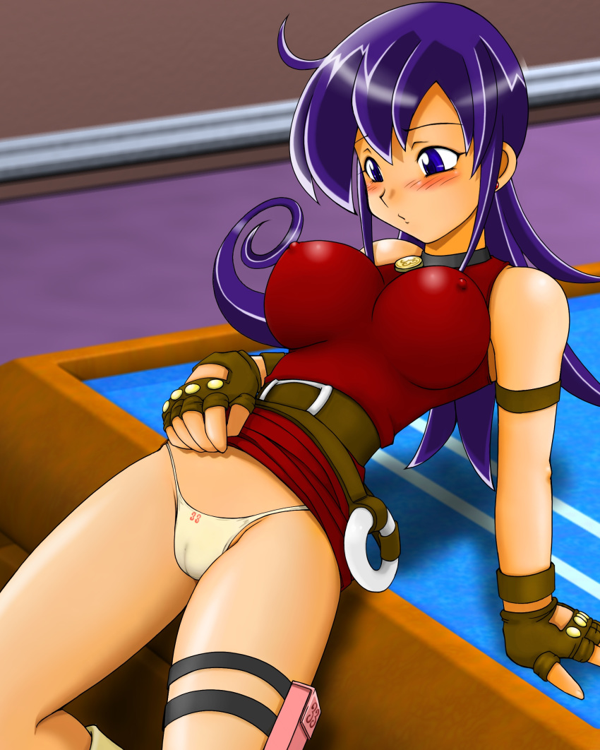 belt big_breasts blue_hair choker cryptobiosis duel_masters erect_nipples female female_focus female_only fingerless_gloves garter huge_breasts panties red_dress tagme tasogare_mimi thong tsumitani_daisuke