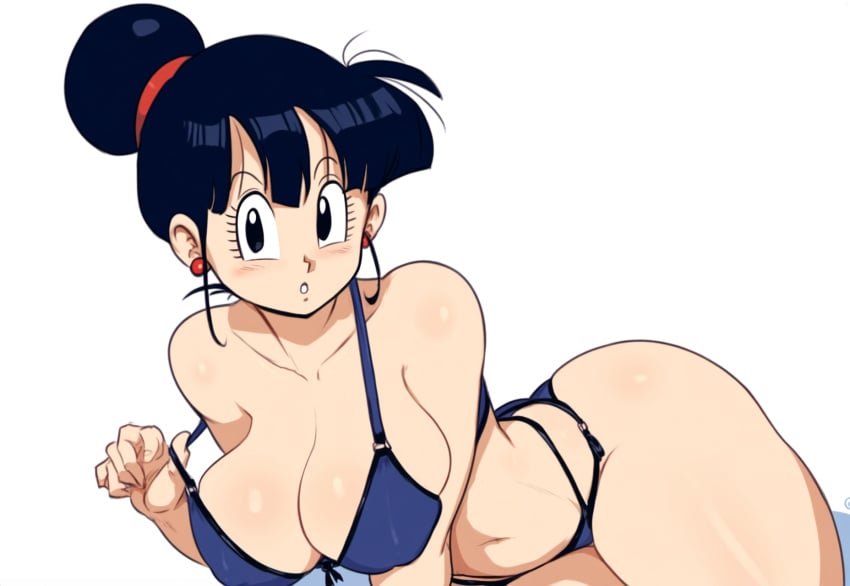 ai_generated black_hair chichi dragon_ball dragon_ball_super dragon_ball_z female large_breasts lingerie mature_female milf mullon novelai single_hair_bun thick_thighs