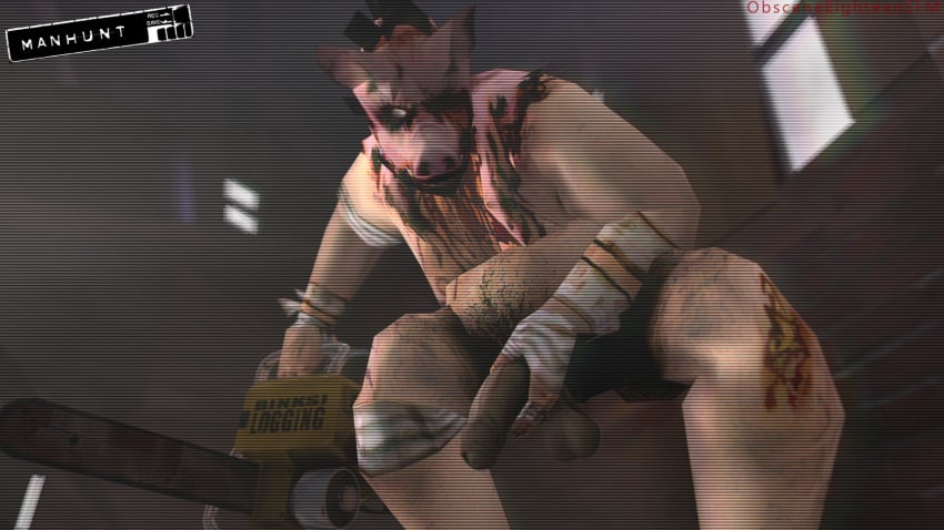 3d 3d_(artwork) balls big_penis blood blood_on_face chainsaw fat holding_penis human humanoid humanoid_penis imminent_rape male male_only manhunt mask masked masked_male obese obsceneeighteensfm penis piggsy rockstar_games saggy_balls standing uncut video_game