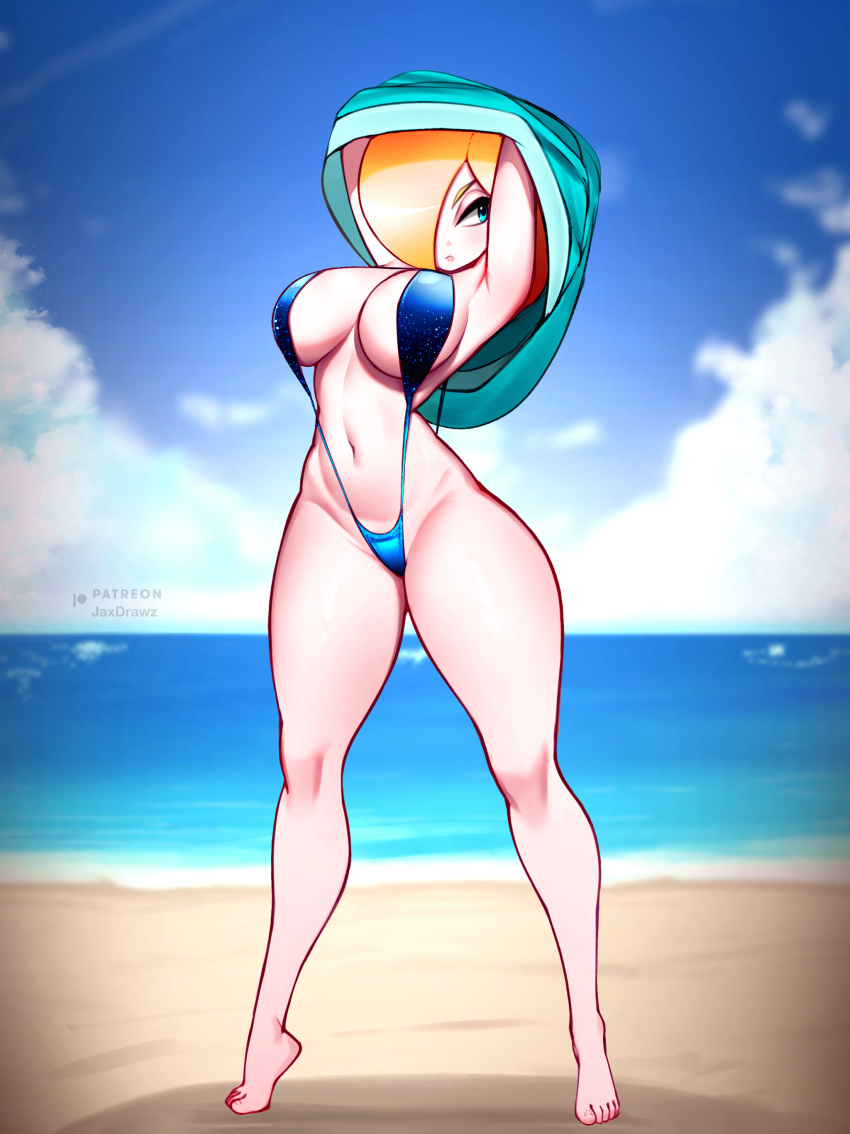 1girls beach big_breasts bikini blonde_hair breasts curvy female female_only full_body jaxartdump legs mario_(series) midriff nintendo outdoors princess_rosalina revealing_clothes skimpy_clothes sling_bikini solo standing stripping swimsuit thighs tiptoes