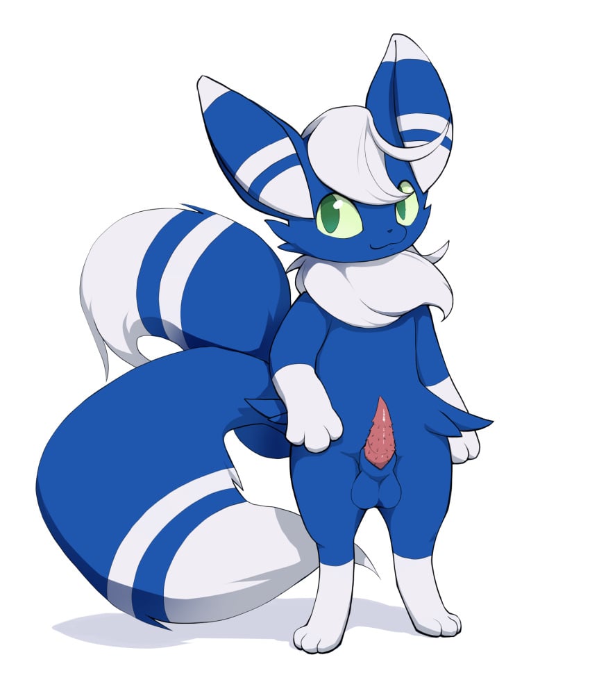 :3 animal_genitalia animal_penis balls blue_balls blue_body blue_fur ds_h0rn feline_genitalia feline_penis feral fur generation_6_pokemon genitals green_pupils green_sclera hi_res luff_(meowstic) male meowstic nintendo penile_spines penis pokemon pokemon_(species) pupils solo tuft white_tuft