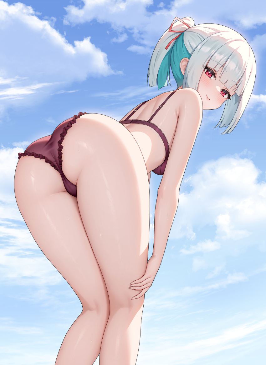 ass breasts female mixed_hair_color secon teal_hair thighs white_hair