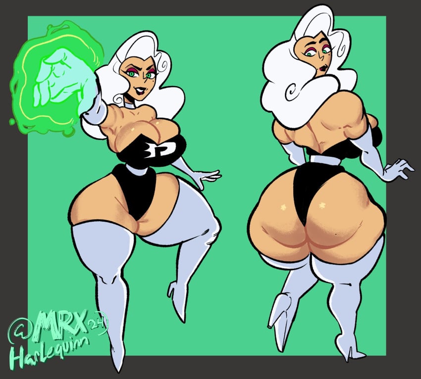 alpha_channel big_ass big_breasts danny_phantom dawna_phantom for_sticker_use genderswap_(mtf) mrxharlequinn no_background png sticker_template thick_thighs thighhighs tight_clothing transparent_png white_hair