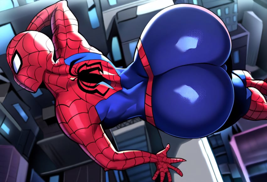 1boy ai_generated ass big_ass costume femboy male male_only marvel marvel_comics mullon novelai solo spider-man spider-man_(series) superhero tagme