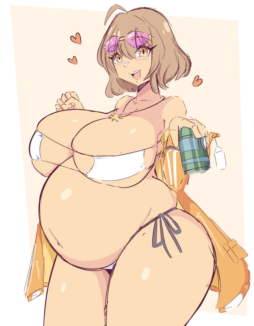 1girls anis_(nikke) belly big_belly big_breasts bikini bloatedtum4life breasts female goddess_of_victory:_nikke pregnant pregnant_female square_bikini thick_thighs thighs