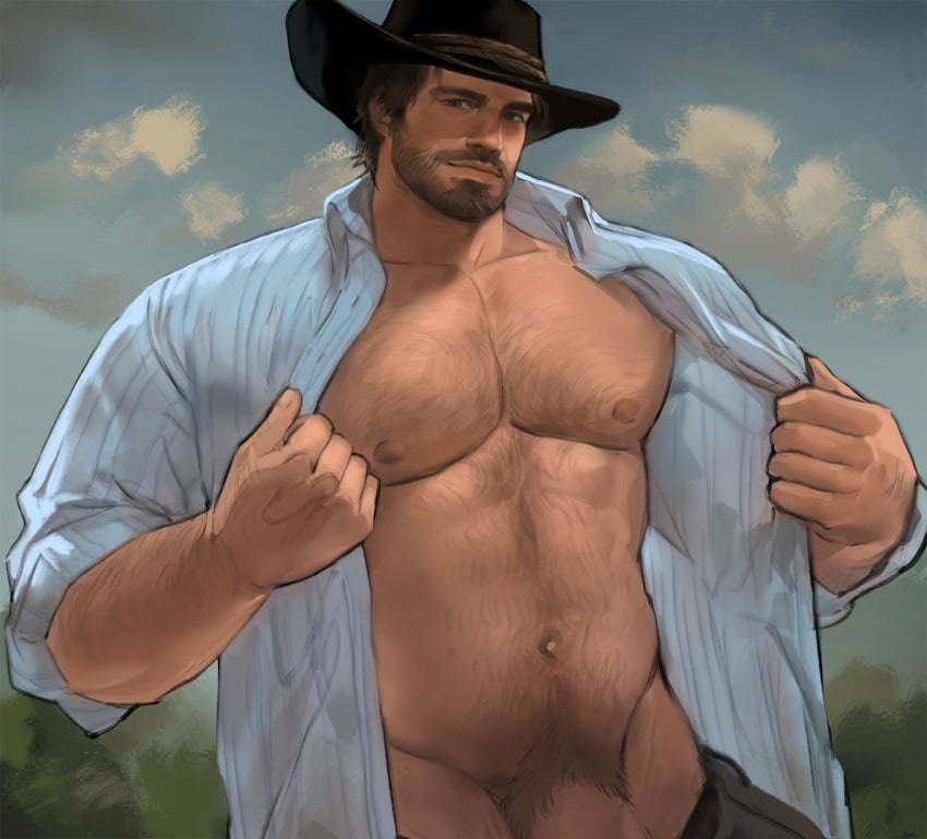 arthur_morgan bara beard biceps clothing daddy dilf dopq hairy_chest male male_nipples male_only male_pubic_hair manly mature_male muscular_male nipples pecs red_dead_redemption_(series) red_dead_redemption_2 rockstar_games yy6242