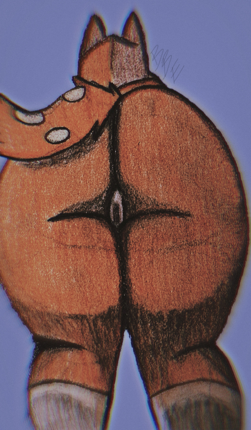 absurd_res anthro ass australian_cattle_dog bent_over big_butt bigbuttenjoyer bluey_(series) canid canine canis cattledog chilli_heeler domestic_dog female fur genitals herding_dog hi_res mammal mature_female nude pastoral_dog pussy rear_view slightly_chubby solo tan_body wide_hips