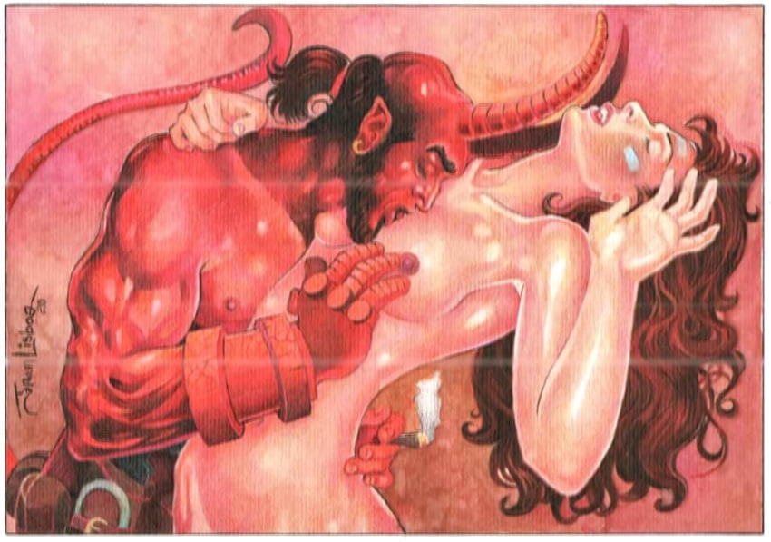 anung_un_rama breasts cannon_x_oc elitaone_(artist) female hellboy hellboy_(series) hellboy_2 hellboy_oc hellboyslady_(artist) hillzanora hillzanora_knight horns male tail