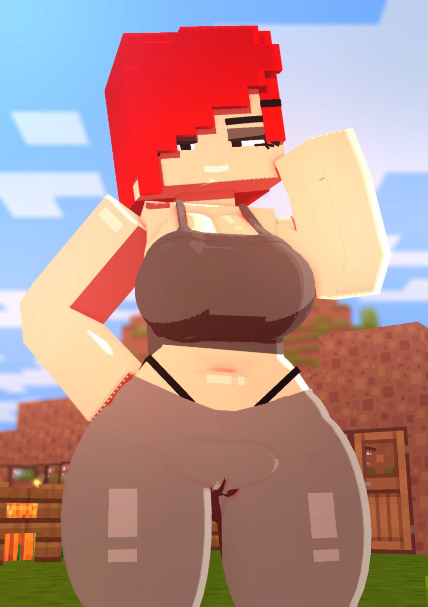 1girls 3d bed bed_sheet blush breasts character_request coresvoid curvy curvy_body curvy_female curvy_figure digital_media_(artwork) female female_only hairclip hi_res horny horny_female huge_breasts human humanoid makeup mine-imator minecraft original_character outside posing red_hair shadow shirt smooth_skin solo square_head tank_top thick_thighs thigh_highs thighs wide_hips