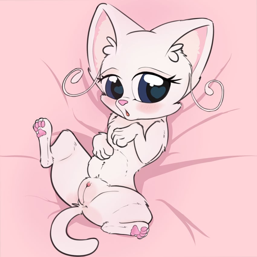 1:1 absurd_res ass bean blush colored darkwarks digital_media_(artwork) domestic_cat felid feline felis female feral fur genitals hi_res humanoid_genitalia lying mammal nude on_back open_mouth paws presenting presenting_pussy pussy simple_background solo tail tongue wonderful_precure yuki_(precure)