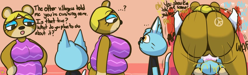 amazon_position animal_crossing anthro ass balls bear big_balls big_breasts big_butt big_dom_small_sub bottomless breasts clothed clothing domestic_cat dominant duo english_text fan_character felid feline felis female female_on_top genitals half-closed_eyes hi_res huge_butt instant_loss_2koma klutzatdusk larger_female looking_down male male/female mammal narrowed_eyes nintendo on_top paula_(animal_crossing) penetration sex size_difference slightly_chubby slightly_chubby_female text vaginal_penetration vaginal_penetration