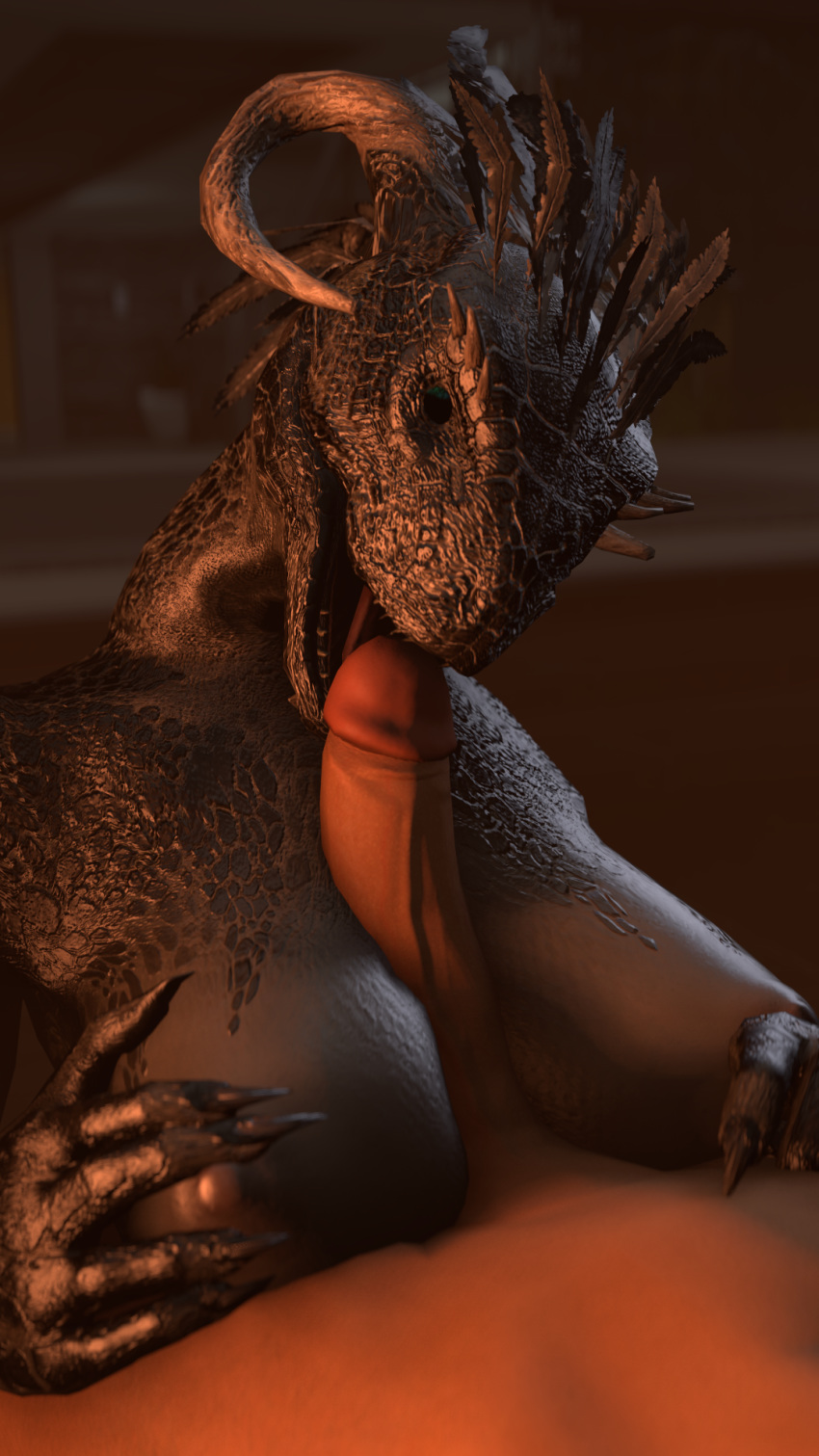 1boy 1girls 2017 3d 5_fingers absurdres areolae argonian big_breasts blue_eyes breasts claws erection female hands horns human interspecies large_breasts lizard male nipples nude open_mouth paizuri penis reptile scales scalie skyrim source_filmmaker tcncaptainfreeman teeth the_elder_scrolls tongue unseen_male_face