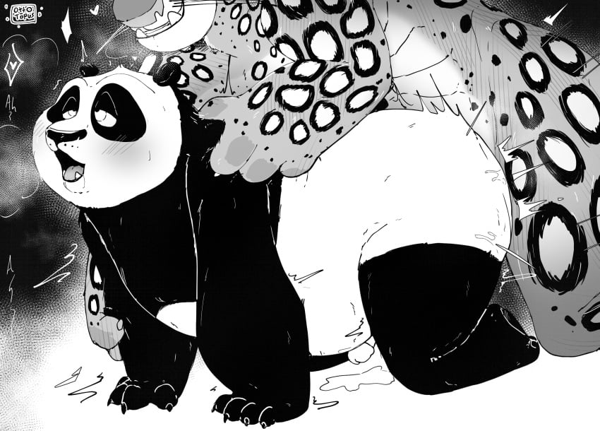 anal anthro bear belly blush bodily_fluids cum dreamworks duo erection felid fur genital_fluids genitals giant_panda hi_res kung_fu_panda kung_fu_panda_(movie) looking_pleasured male male/male male_penetrated male_penetrating male_penetrating_male mammal markings master_po_ping monochrome multicolored_body multicolored_fur nude ottotopus overweight pantherine paramount_pictures penetration penis po sex snow_leopard spots spotted_body spotted_fur tai_lung_(kung_fu_panda)