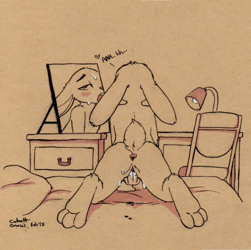 anus bed black_and_white blush chair desk disney fatalfox fingering judy_hopps lagomorph looking_at_viewer mammal masturbation mirror nude paws pussy rabbit sex sweat traditional_media_(artwork) zootopia