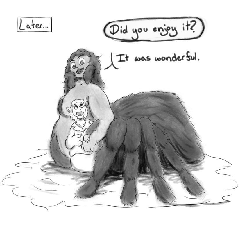 arachnid biscuitdragonwithastick centaur comic comic_page cuddling drider female_drider male/female male_centaur nudity spider