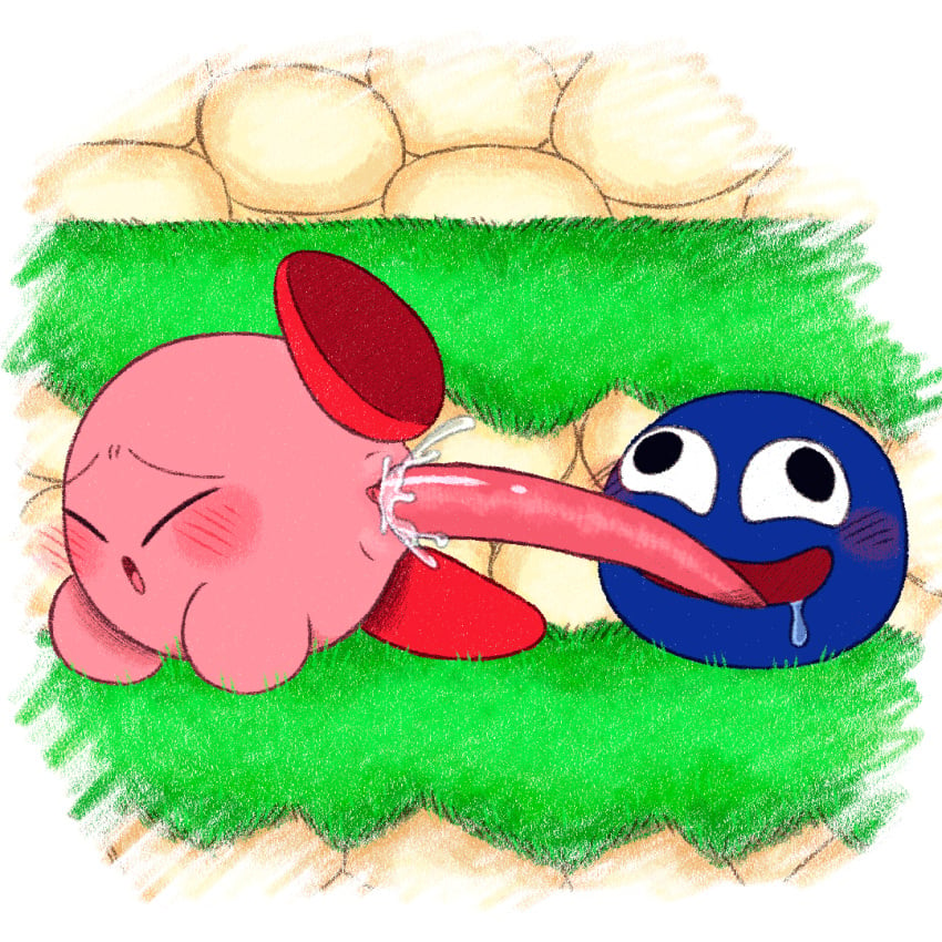 animated blush closed_eyes drool female/ambiguous genderswap_(mtf) gooey_(kirby) kirby kirby_(series) long_tongue pervoborb prehensile_tongue tongue tongue_fucking