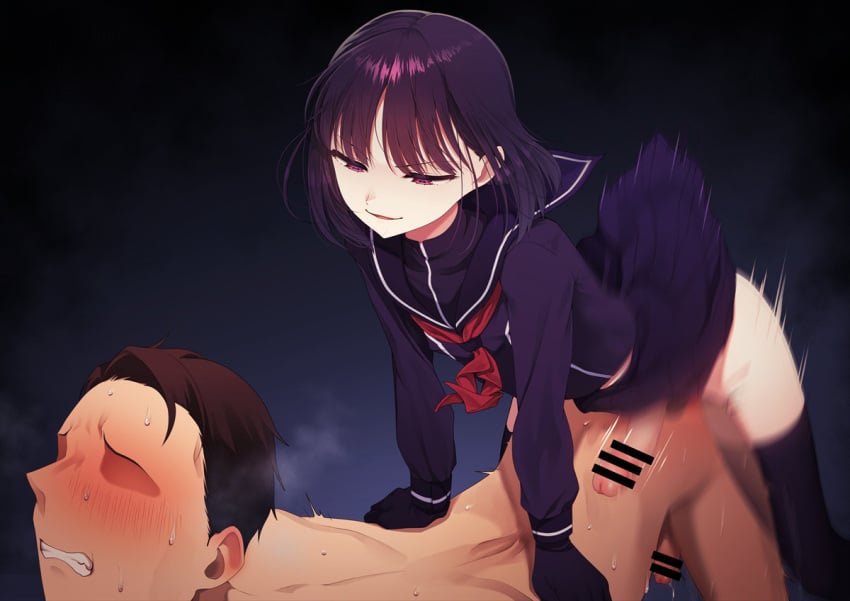 2boys anal bar_censor black_gloves black_hair black_serafuku black_thighhighs censored dark_background doggy_style evil_smile faceless faceless_male gloves half-closed_eyes hokuro_ryuuseigun josou_seme long_sleeves male_focus motion_blur motion_lines multiple_boys neckerchief original otoko_no_ko parted_lips penis pink_eyes red_neckerchief sadistic_crossdresser_(hokuro_ryuuseigun) school_uniform serafuku sex sex_from_behind short_hair small_dom smile textless_version thighhighs torso_grab v-shaped_eyebrows x-ray yaoi