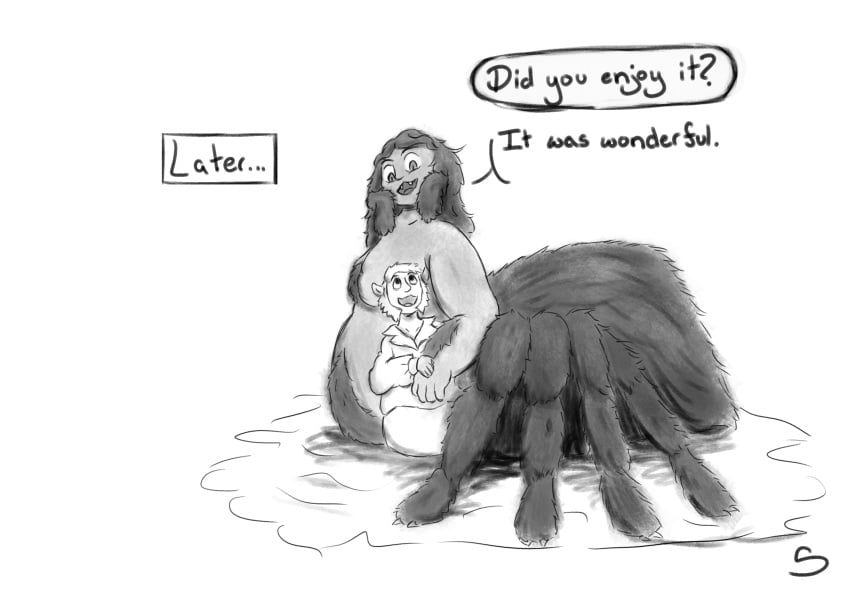 arachnid_taur centaur cuddling drider equid_taur female_drider male/female male_centaur nudity spider spider_taur taur