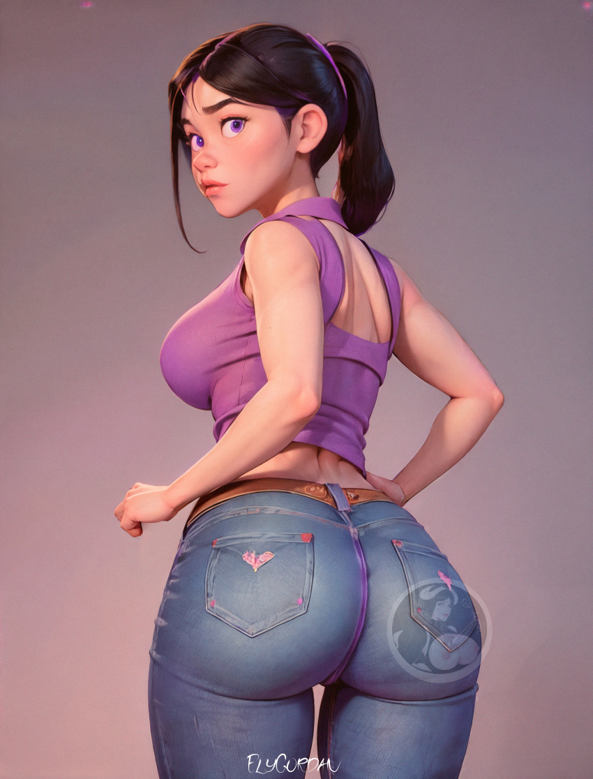 1girls ai_generated ass_focus back back_view big_ass big_butt bubble_butt commission cute_eyes cute_face cute_girl elygordan elygordanart female female_only hips_wider_than_shoulders huge_ass huge_butt human jeans jeans_skirt looking_at_viewer looking_back looking_back_at_viewer nipples patreon pink_swimsuit small_breasts smaller_female solo swimsuit the_incredibles the_incredibles_2 thick_thighs violet_eyes violet_parr wide_hips