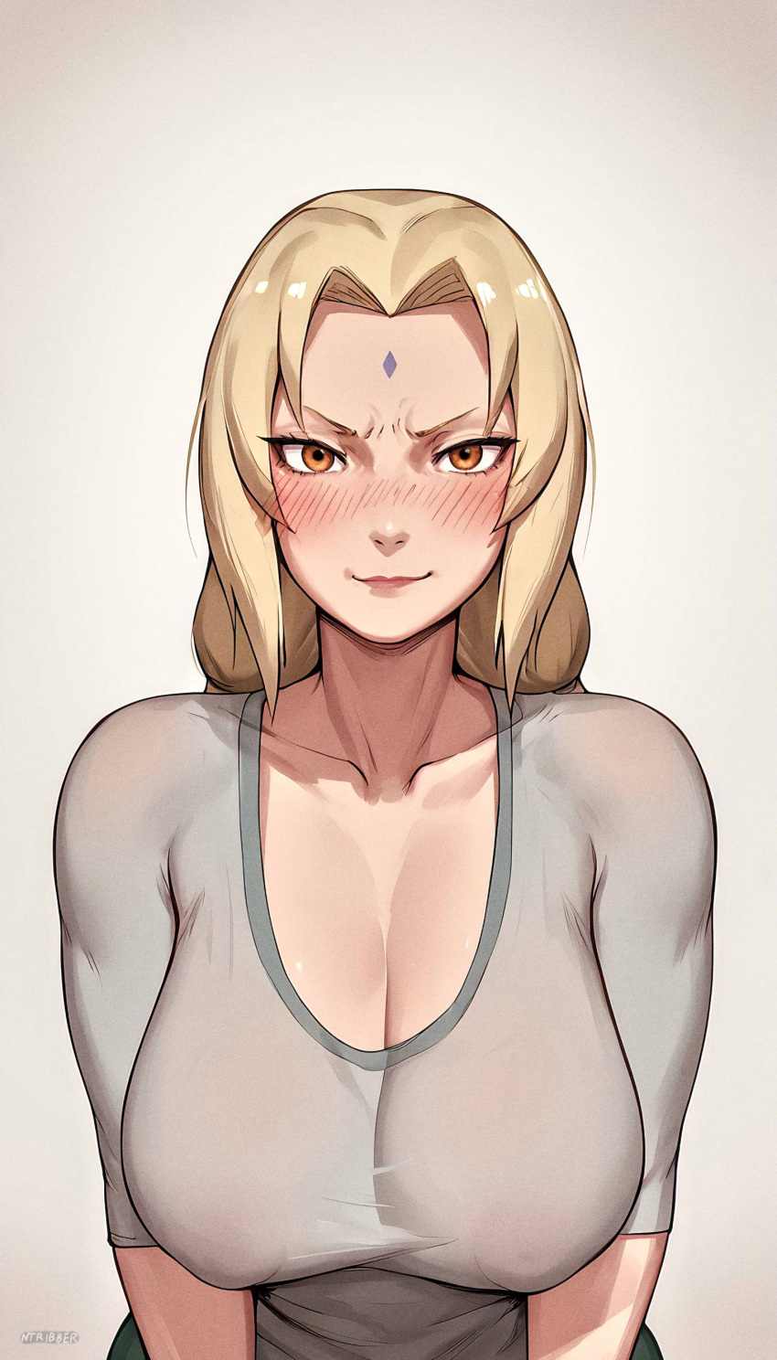 1girls bangs big_breasts big_nipples blonde_hair blush blush_lines blushing_at_viewer boruto:_naruto_next_generations breasts brown_eyes cleavage closed_mouth collarbone covered_nipples curvy curvy_figure facial_mark female female_only forehead forehead_mark frown huge_breasts huge_nipples large_areolae large_breasts long_hair looking_at_viewer low_twintails mature mature_female medium_hair naruto naruto:_the_last naruto_(classic) naruto_(series) naruto_shippuden nipples no_bra nose_blush ntribber orange_eyes parted_bangs plump puffy_areola puffy_nipples sagging_breasts see-through shirt solo solo_female sweatdrop tank_top tsunade v-shaped_eyebrows white_shirt