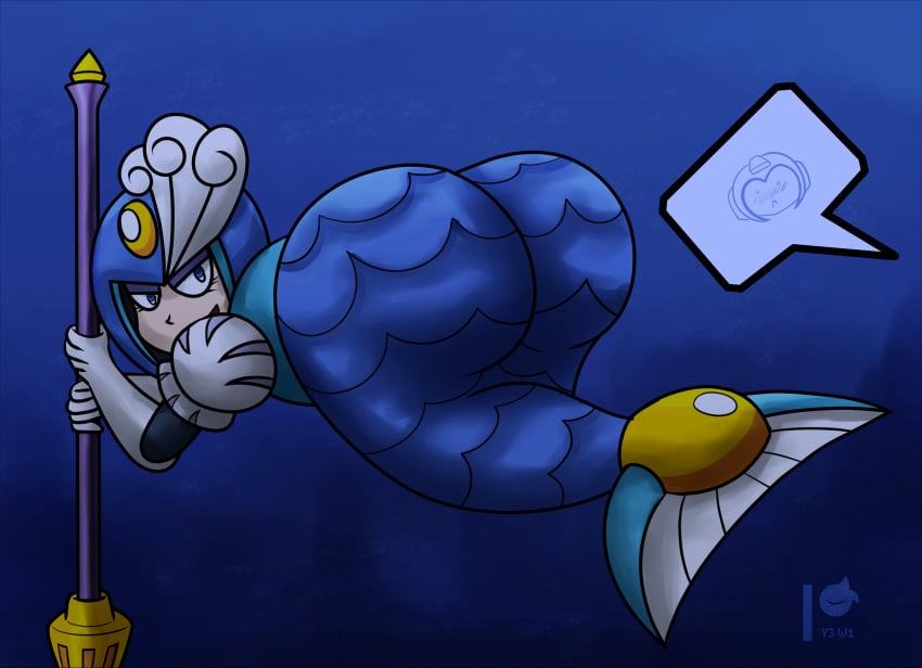 ass ass_focus blush mega_man mega_man(classic) mega_man_(character) mega_man_9 mermaid offscreen_male smiling splash_woman tagme thumtas_(artist) underwater