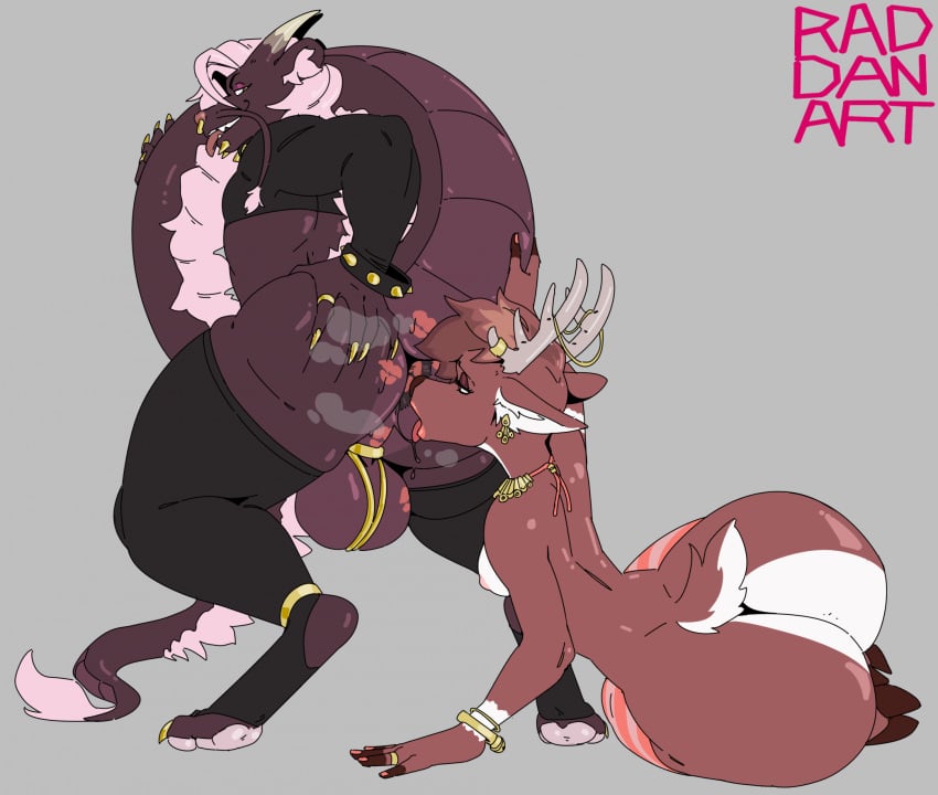 1boy 1girls anal anilingus anthro antler_jewelry antlers anus ass ball_jewelry balls big_butt bottom_heavy bottomless bottomless_anthro bottomless_male bracelet brown_body brown_fur clothed clothing cropped_hoodie curved_horn deer digitigrade dragon duo eastern_dragon facial_piercing female female_rimming_male femboy footwear fur genitals grey_background hair half-closed_eyes hi_res hooves horn huge_butt iris_(inkaaay) jewelry kiss_mark_on_anus kiss_mark_on_butt lip_piercing long_whiskers male male/female mammal multicolored_body multicolored_fur musk musk_clouds mythological_creature mythological_scalie mythology narrowed_eyes nose_piercing nose_ring oral pear-shaped_figure perineum piercing pink_hair rad-dan-art raised_tail rimming ring_piercing scalie sex simple_background smile smirk smug smug_face smug_grin snakebite_piercing socks spiked_bracelet spikes stud_piercing tail tail_mane tail_tuft thick_thighs toeless_footwear toeless_legwear toeless_socks toeless_stockings tongue tongue_out topwear tuft two_tone_body two_tone_fur vinch whiskers white_body white_fur wide_hips