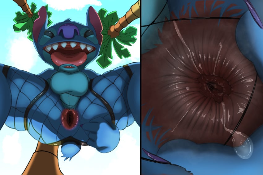 3:2 absurd_res alien anal anal_juice anal_vore anthro anus ass balls blue_body blue_fur bodily_fluids disney experiment_(lilo_and_stitch) fur gaping gaping_anus genitals hi_res humanoid_genitalia humanoid_penis lilo_and_stitch looking_at_viewer looking_down looking_down_at_viewer low-angle_view male male_only micro notched_ear penis small_tail solo spread_anus spreading stitch_(lilo_and_stitch) tail tongue tongue_out tyleb vore worm's-eye_view