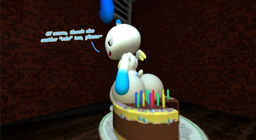 1boy 3d antenna antennae ass bedroom_eyes big_ass birthday birthday_cake black_sclera cake cake_sitting candle candles chao_(sonic) dat_ass dialogue english_dialogue english_text erect erect_penis erection food food_play foodplay hand_on_butt heart hero_chao horny indoors inside looking_back male male_only nipples nude open_mouth open_smile penis plate seducing seducing_viewer seductive sfm sitting sitting_down sitting_on_cake smile smiling solo solo_male sonic_(series) sonic_the_hedgehog_(series) source_filmmaker table tail talking talking_to_viewer text vent white_body white_pupils wings