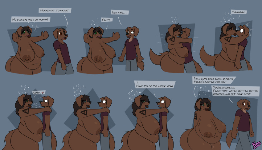 anthro big_breasts bird_dog bodily_fluids breasts canid canine canis comic dialogue domestic_dog drunk duo female hi_res hug hunting_dog incest_(lore) kiss_on_lips kissing labrador lips lonnyk male male/female mammal mik_(lonnyk) mother_(lore) mother_and_child_(lore) mother_and_son_(lore) nipples nude overweight overweight_female parent_(lore) parent_and_child_(lore) parent_and_son_(lore) retriever sagging_breasts saliva saliva_string son_(lore) sonia_(lonnyk) substance_intoxication tattoo thick_bottom_lip