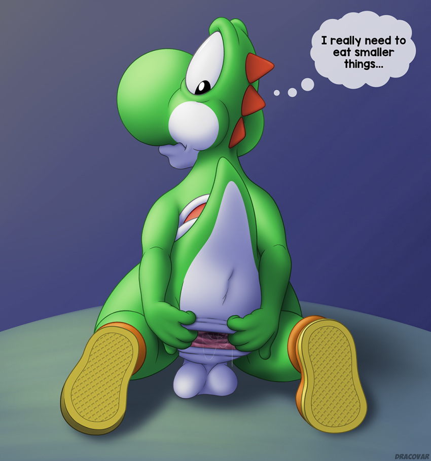 alternate_version_available anthro anus ass backsack balls dracovar_valeford english_text gaping gaping_anus goatse kneeling looking_back male male_only mario_(series) nintendo nude raised_tail rear_view scalie solo spread_anus spreading strings text thought_bubble what wide_eyed yoshi