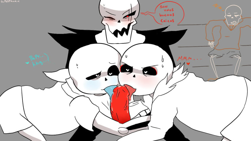 2d artist_request blowjob blue_tongue double_blowjob double_fellatio ectopenis fellatio humanoid incest male male_only papyrus_au red_penis red_tongue sans sans_au sleeping spanish_text tagme text trio_focus underfell underfell_papyrus underfell_sans underswap underswap_papyrus underswap_sans undertale_(series) undertale_au undertale_fanfiction