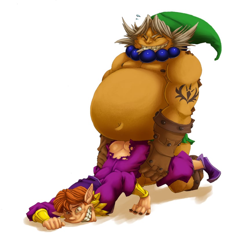 anal belly big_belly clenched_teeth goron goron_link happy_mask_salesman human link majora's_mask male male_only mammal nintendo teeth the_legend_of_zelda torn_pants wildragon yaoi