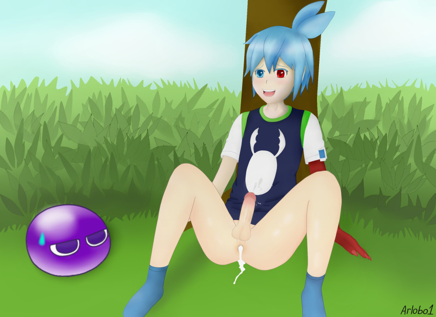 arlobo1 blue_hair creampie cum cum_in_ass cum_inside cum_on_ass heterochromia male purple_puyo puyo_(puyopuyo) puyo_puyo puyo_puyo_fever sega sig_(puyo_puyo) socks testicles tree yaoi