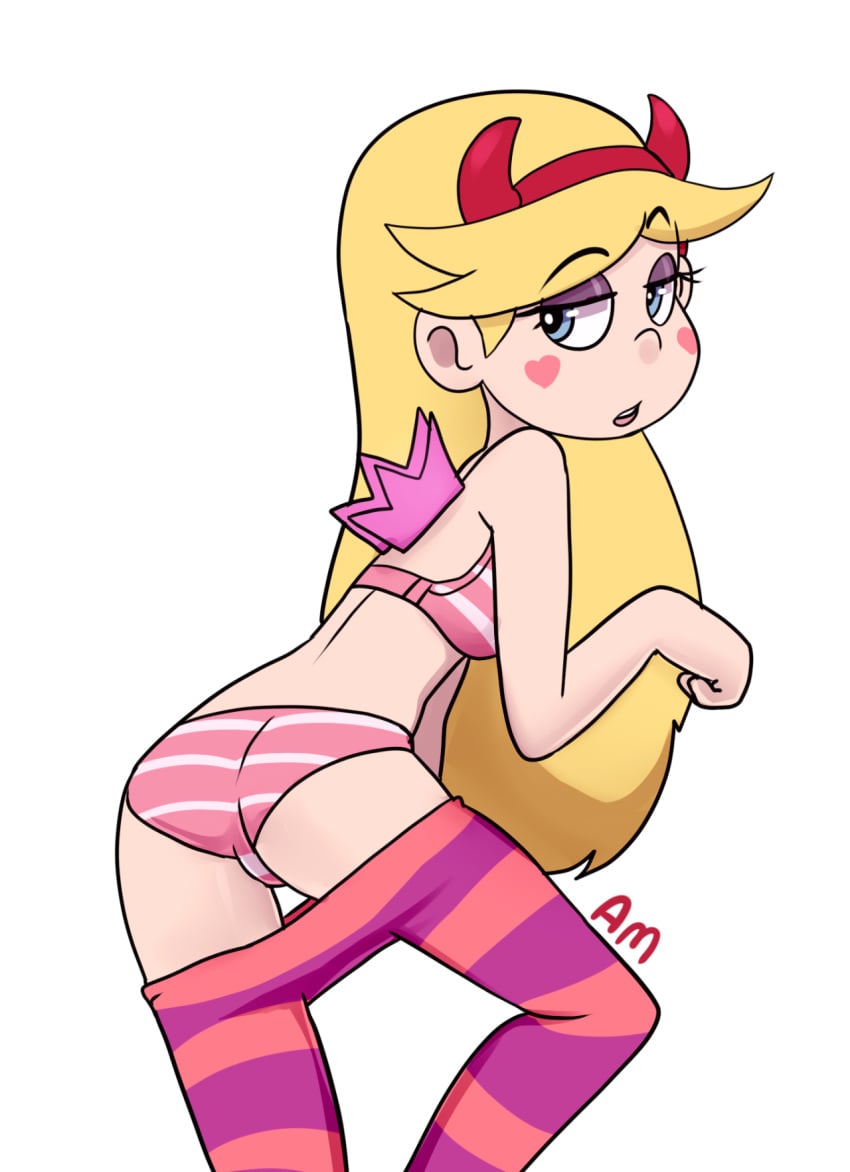 1girls artist_request ass blonde_hair bra disney disney_channel female female_focus female_only headband mewberty_wings panties pink_striped_bra pink_striped_panties pink_stripes solo solo_female star_butterfly star_vs_the_forces_of_evil straight_hair striped_panties yellow_hair