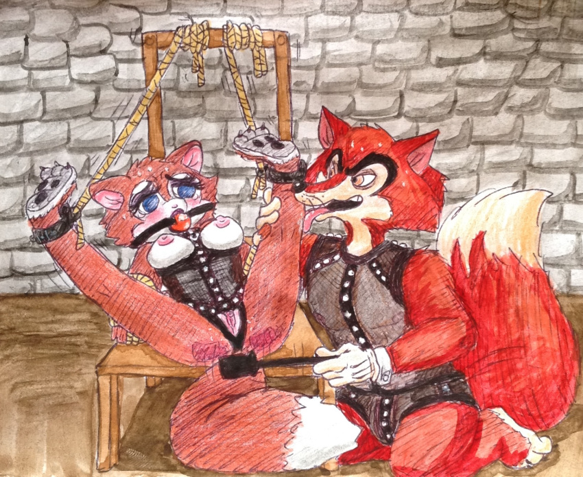 bondage disney fox gag gagged honest_john j._worthington_foulfellow nipples oc pinocchio puku83 pussy riding_crop roxanne roxanne_(puku83)