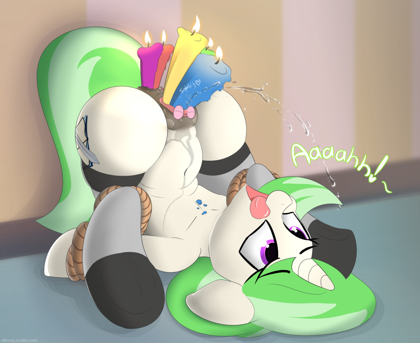 2017 absurd_res anal anal_insertion anus bondage bound burning_candles candle_insertion candles cutie_mark double_insertion equine fan_character female feral green_hair hair hi_res horn improvised_dildo improvised_sex_toy inside mammal multicolored_candles multicolored_hair my_little_pony n0nnny open_mouth penetration pussy pussy_juice restrained rope solo spread_legs spreading two_tone_hair unicorn vaginal_insertion vaginal_penetration