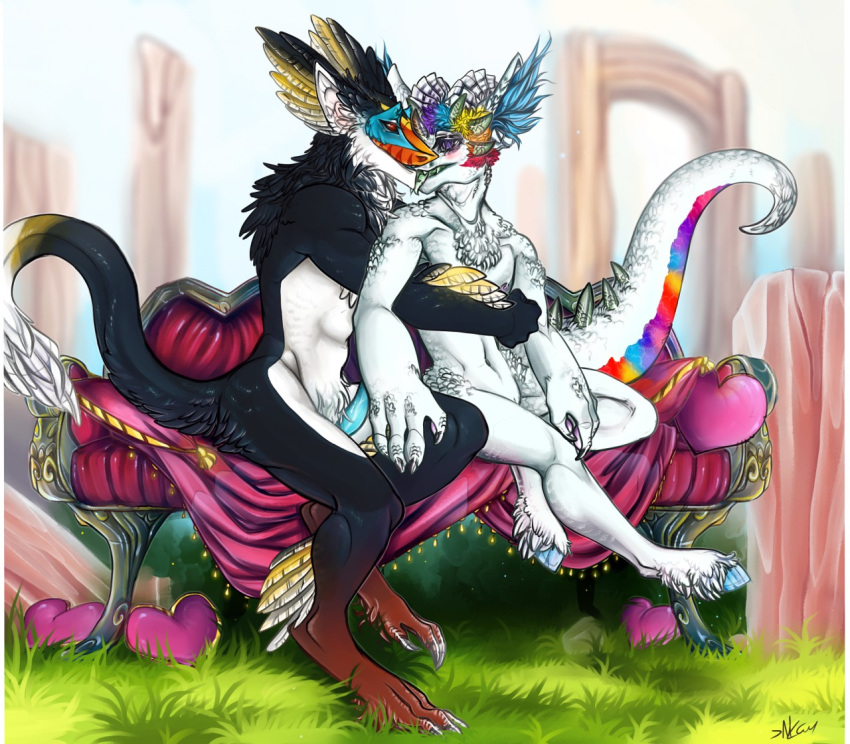 anthro bebl cuntboy cuntboy/male duo erection hair horn hug intersex intersex/male kissing male nude pussy sergal sitting tongue tongue_out