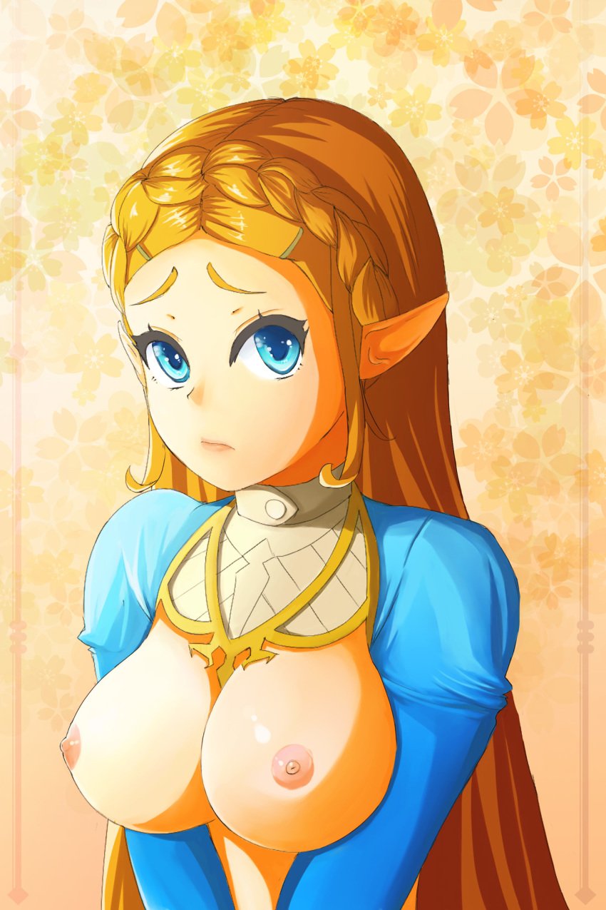 blonde blonde_female blonde_hair breasts breath_of_the_wild dpannkaka nintendo pannkaka666 princess_zelda shy the_legend_of_zelda topless zelda_(breath_of_the_wild)