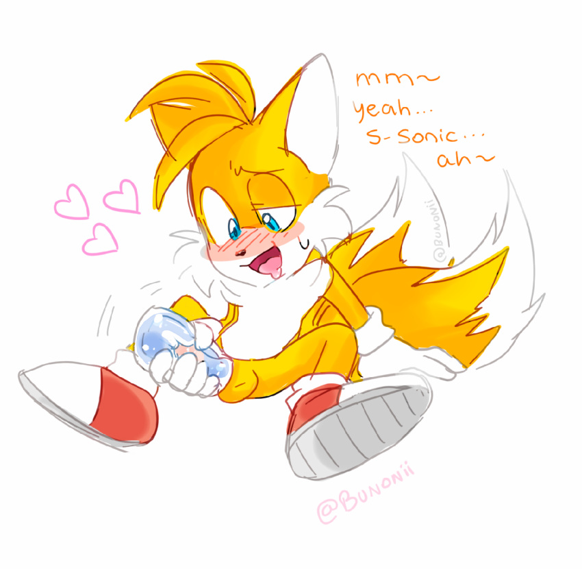 anthro balls blush canine fox heart looking_pleasured male male_only mammal masturbation mostly_nude penetrable_sex_toy penile_masturbation penis sex_toy simple_background sitting solo sonic_(series) stated_homosexuality tails white_background