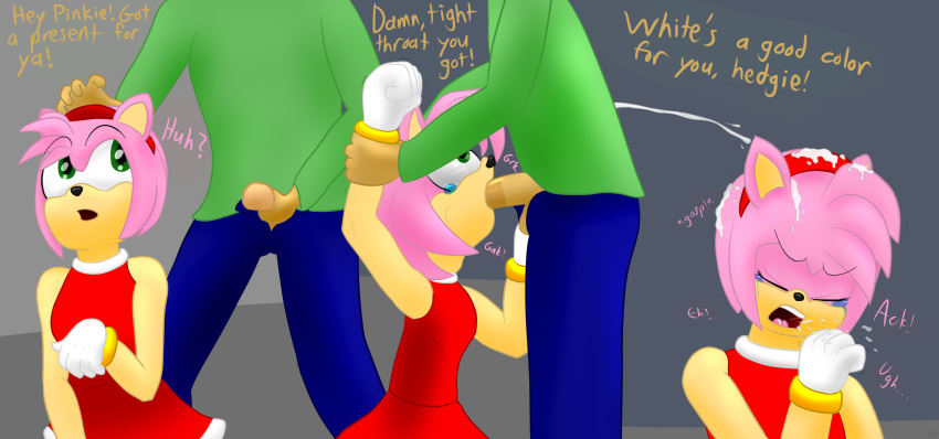 amy_rose cmcf crying cum dialogue fapshack fellatio green_eyes hedgehog human human_on_anthro irrumatio male_human/female_anthro male_on_anthro oral partial_male pink_hair rape sonic_(series) tears