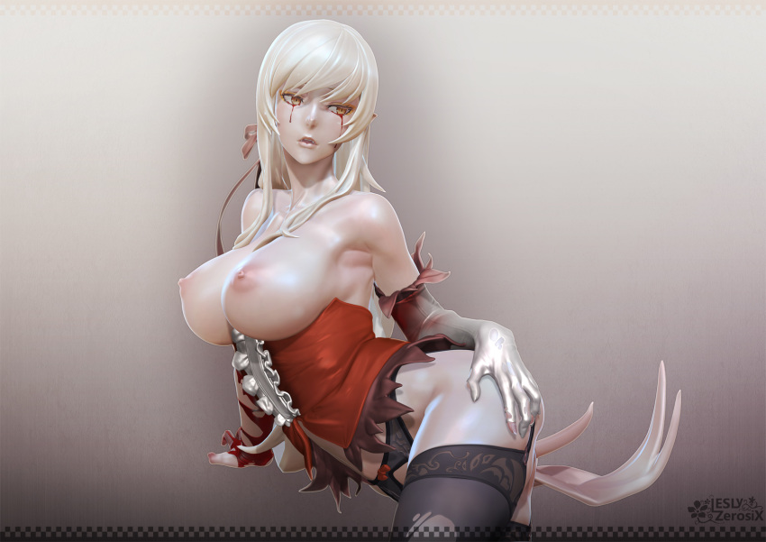 3d bakemonogatari blonde_hair breasts cry female kiss-shot_acerola-orion_heart-under-blade large_breasts leslyzerosix long_hair monogatari_(series) nipples oshino_shinobu solo vampire