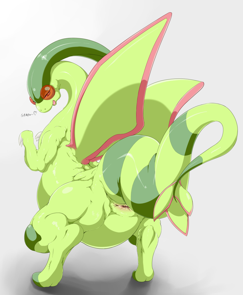 2016 animal_genitalia claws cloaca dragon female feral flygon hi_res horizontal_cloaca hurikata nintendo open_mouth pokemon pokemon_(species) solo video_games wings