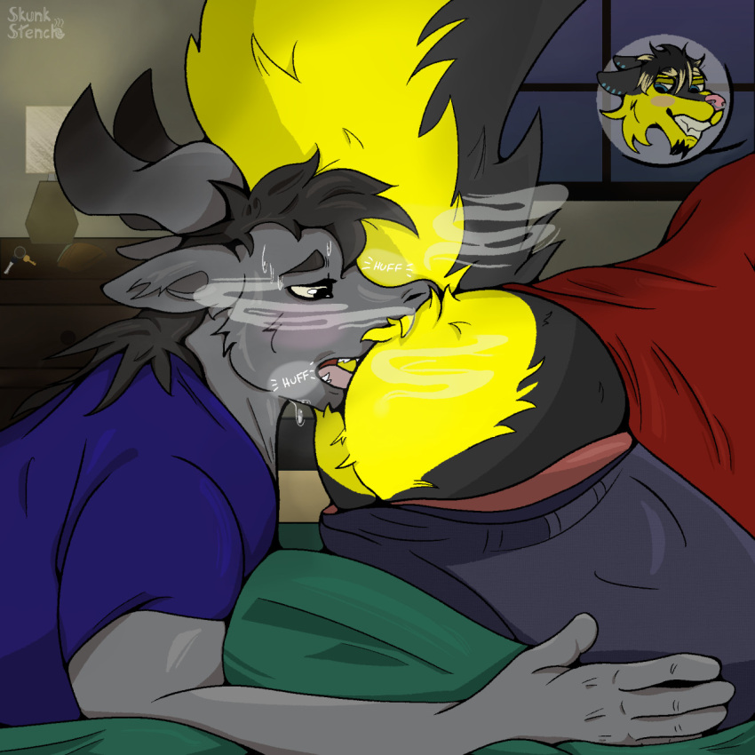 anal anthro ass bodily_fluids bottomwear bottomwear_down canid canine canis clothed clothing domestic_dog dragon duo fur furred_dragon furred_scalie hi_res husky hybrid joe_(keithzack) male male/male male_rimmed male_rimming male_rimming_male mammal mephitid musk musk_clouds musky_butt mythological_creature mythological_scalie mythology nordic_sled_dog oral pants pants_down partially_clothed raised_tail rimming scalie sex skunk skunk_tail skunkstench smelly spitz spritz_erosphillyra sweat tail thick_tail