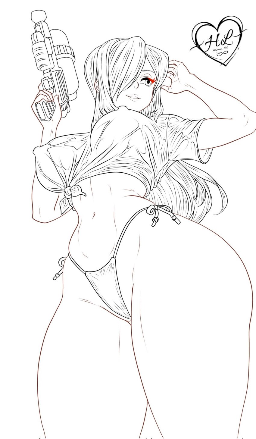 big_breasts bikini breasts female human nomus_hl parasoul skullgirls thick_thighs video_games water_gun wip