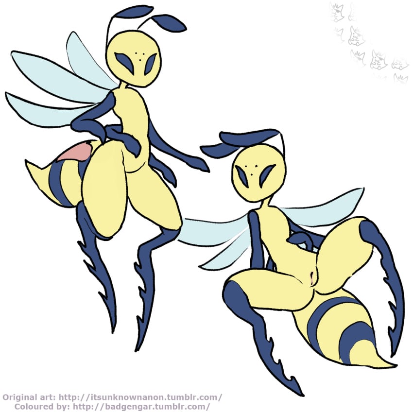 anthro arthropod badgengar bee black_eyes colored eyelashes fallin_lovelove_bee female heart insects itsunknownanon little_witch_academia mouthless multi_arm multi_limb pussy solo solo_focus straight_hair wings