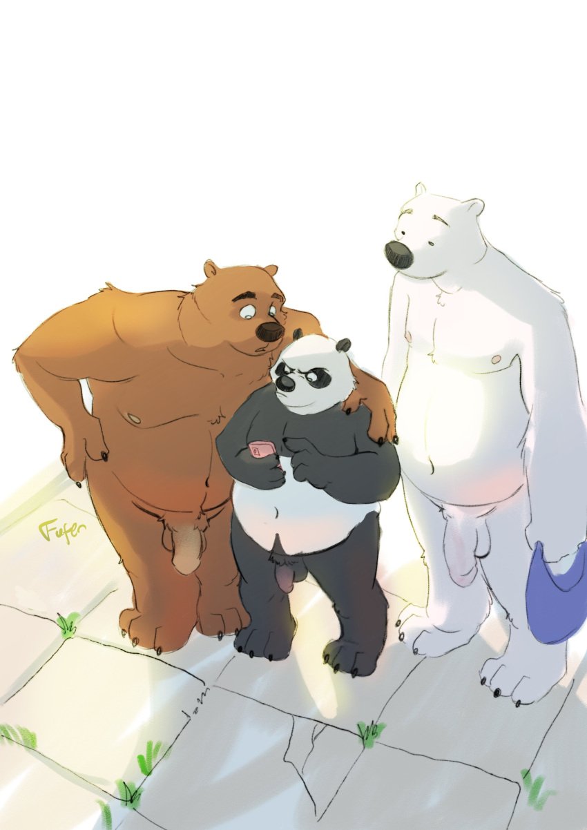 2025 absurd_res adopted_(lore) adoptive_brother_(lore) adoptive_brothers_(lore) adoptive_sibling_(lore) anthro anthro_on_anthro areola arm_around_shoulders bag balls bear belly brown_bear cartoon_network cellphone claws electronics eyebrows flaccid fufer fur genitals giant_panda glans grass grizzly_(we_bare_bears) grizzly_bear group hand_on_shoulder hi_res high-angle_view holding_object humanoid_genitalia humanoid_penis ice_bear_(we_bare_bears) male male/male mammal navel nipples nude panda_(we_bare_bears) penis phone plant polar_bear pseudo_incest_(lore) shadow simple_background size_difference smartphone standing trio tuft ursine we_bare_bears white_background
