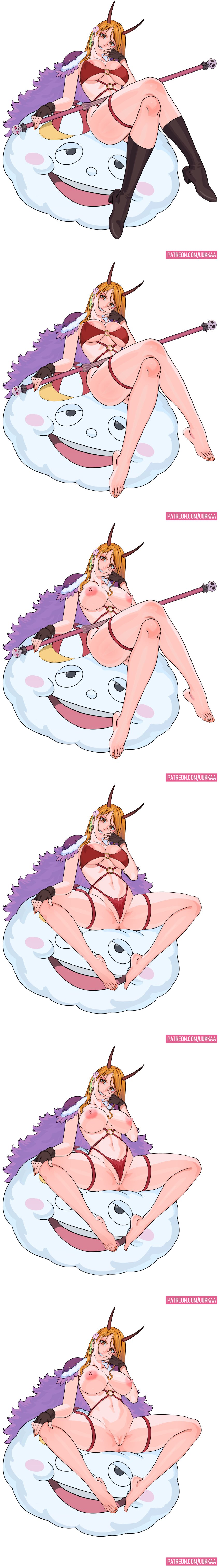 beast_pirates_(cosplay) boots cape clothing cloud crossed_legs female female_only naked naked_female nami_(one_piece) nipples nude nude_female one_piece orange_hair presenting_pussy spread_legs staff topless uukkaa zeus_(one_piece)