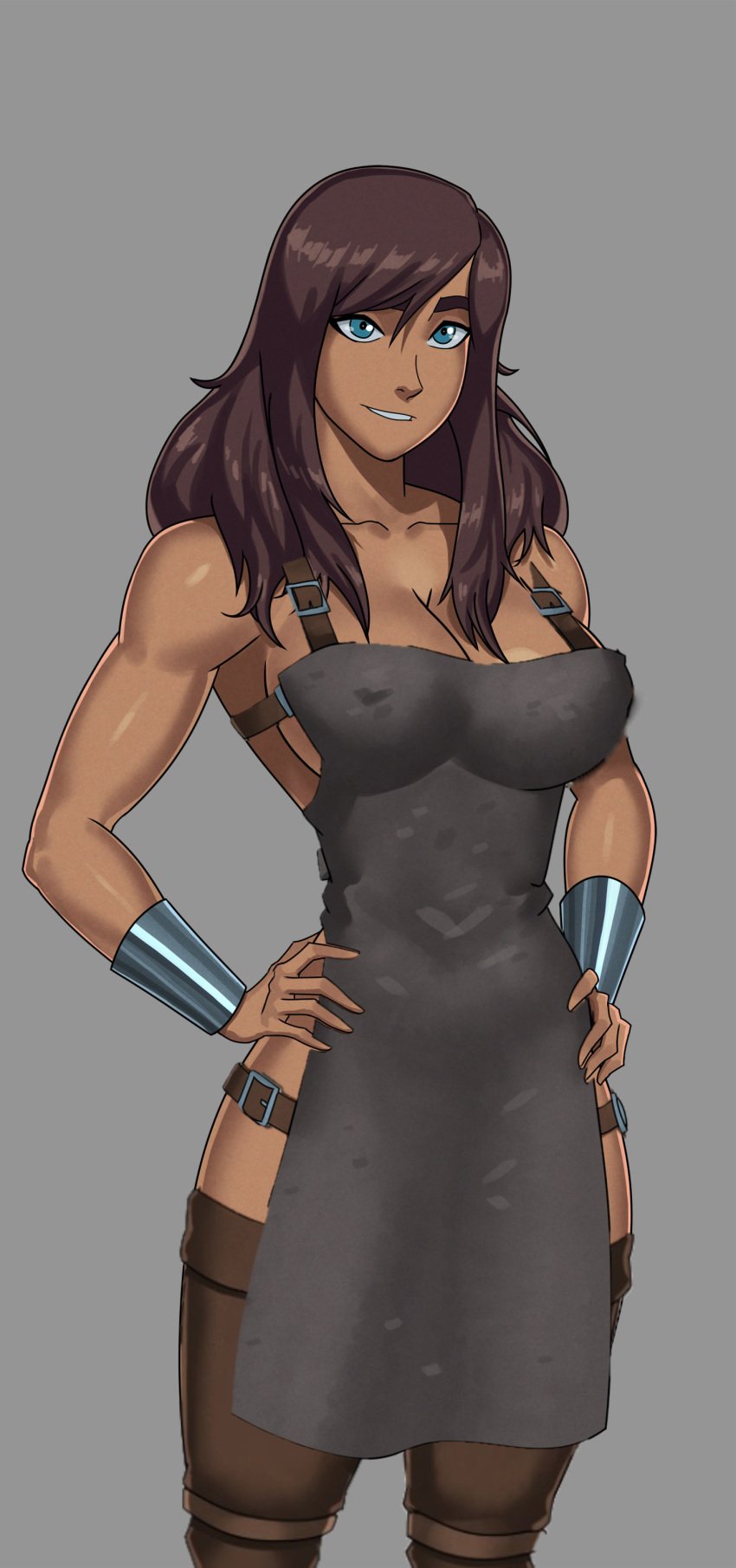 amazon apron blacksmith casual dark_skin dc_comics edited fanart female hammer handwear human korra legwear outerwear pallas something_unlimited sunsetriders7