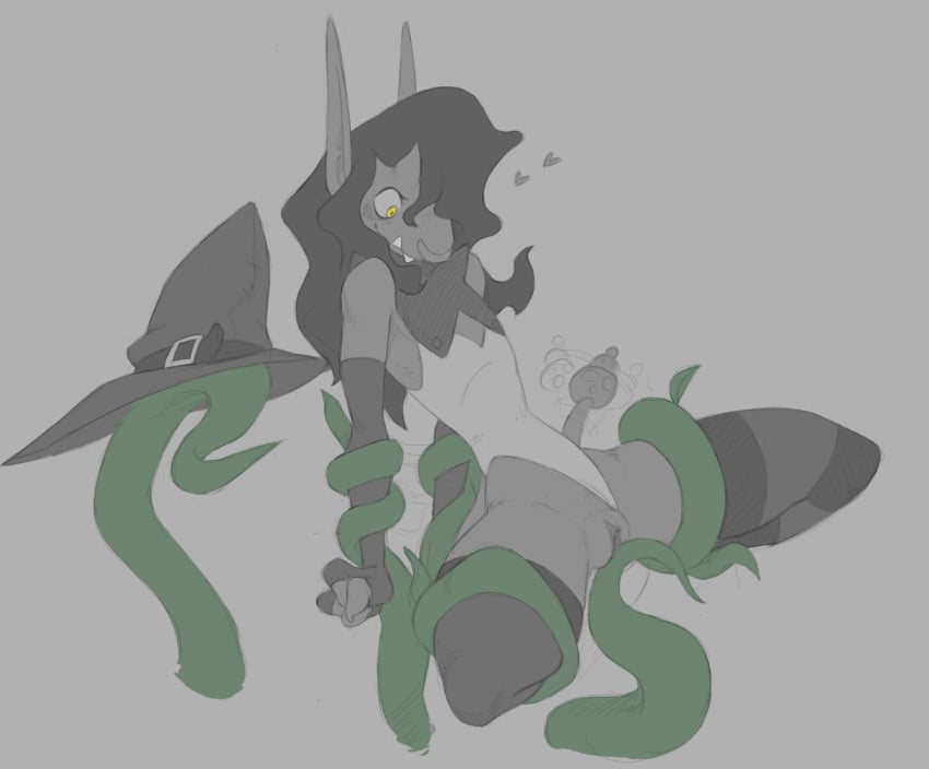 armwear clothing deadlock ears_up elbow_gloves fangs female furry gargoyle genitals gloves handwear hat headgear headwear ivy_(deadlock) jizzus leggings legwear long_ears pussy smile solo tail tail_motion tailwag teeth tentacle valve witch_costume witch_hat