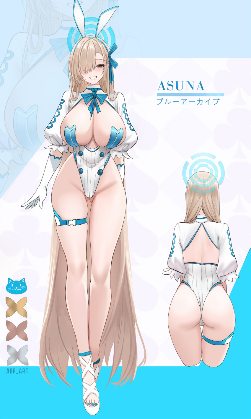 1girls asuna_(blue_archive) asuna_(bunny)_(blue_archive) blue_archive blue_eyes breasts bunny_ears bunny_girl bunnysuit female hair_over_one_eye hips huge_breasts light-skinned_female light_skin long_hair thick_thighs thighs wide_hips